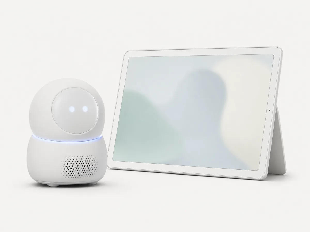 Connected smart toys on a neutral studio background