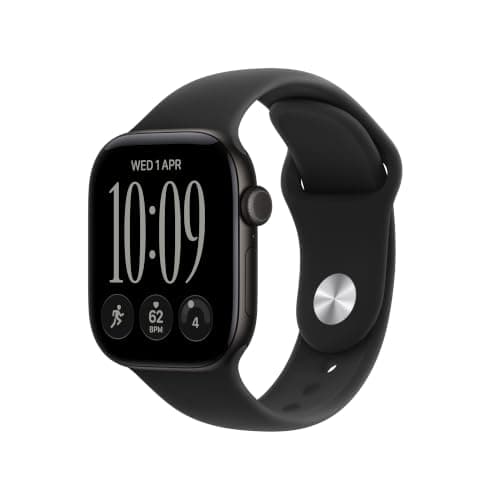 Black 42mm Apple Watch Series 12 GPS with a Black Sport Band, the Amazon UK listing photo