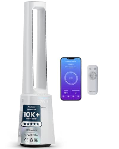 Pro Breeze OmniAir 41 inch smart bladeless tower fan with HEPA air purifier, WiFi and LED display