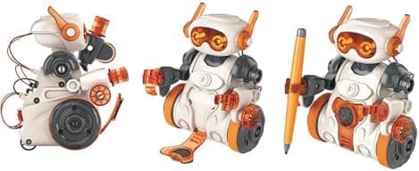 Three views of the Mio Robot 2.0, including its wired rear and a pencil fitted for drawing