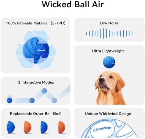 Cheerble Wicked Ball AIR rolling across the floor as a dog chases it