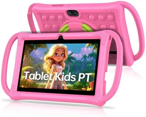 PRITOM 7-inch kids tablet in a soft protective bumper case with handle