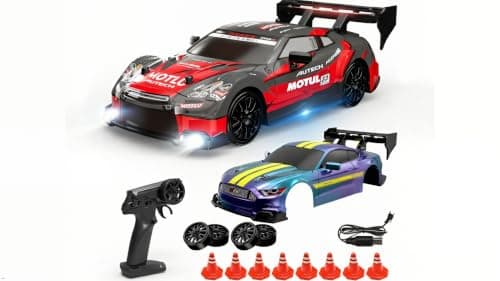 DEERC RC Drift Car 4WD 2.4GHz remote control for kids with LED lights, drift and racing wheels
