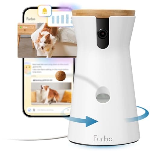 Furbo 360 Dog Camera with phone app, smart WiFi pet camera and treat dispenser, 1080p HD two-way audio and night vision