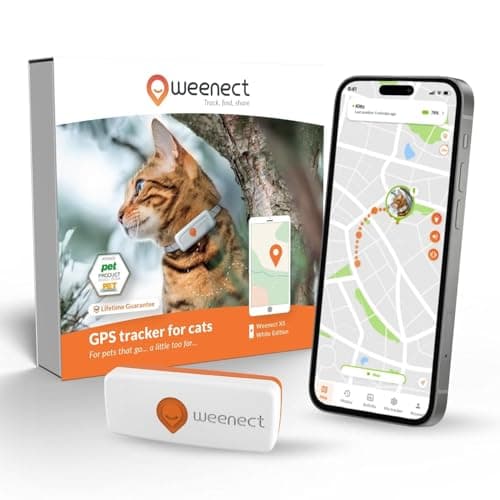 Weenect Cat XS mini real-time GPS tracker for cats, smallest model on the market, breakaway safety collar included