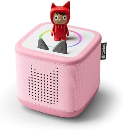 Toniebox 2 screen-free audio player starter set in cloud pink with a Creative Tonie figurine on top