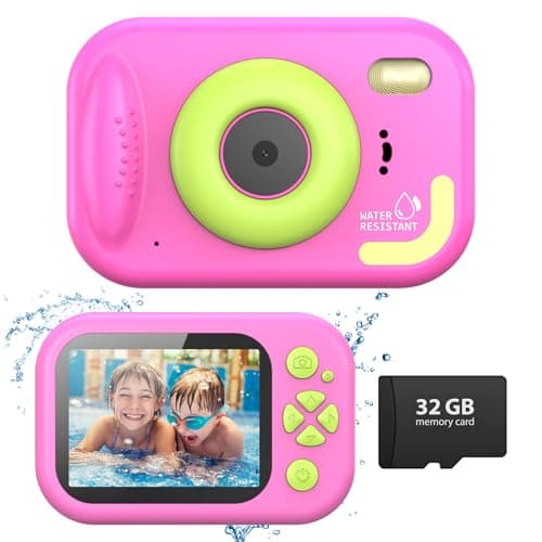 Tosaju waterproof kids camera in pink, 48MP, rated for underwater use to 10 metres