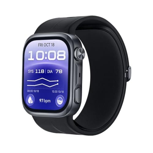 Black Huawei Watch D3 smartwatch with an inflatable blood pressure strap, the Amazon UK listing photo