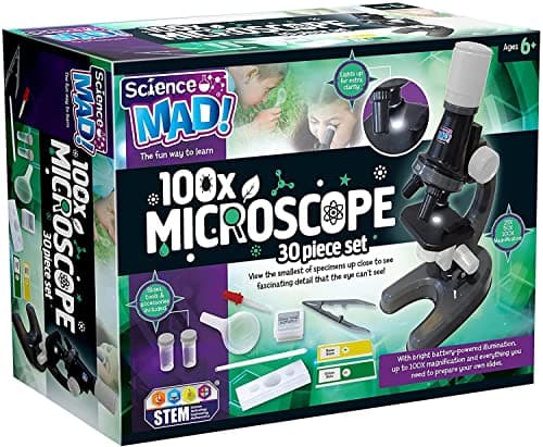 Science Mad 100X kids microscope kit with prepared slides and accessories