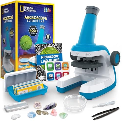 National Geographic kids microscope STEM kit with prepared slides, rocks and lab tools