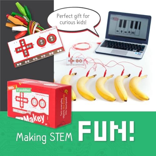 Five bananas wired to a laptop with a Makey Makey, turned into a working piano keyboard