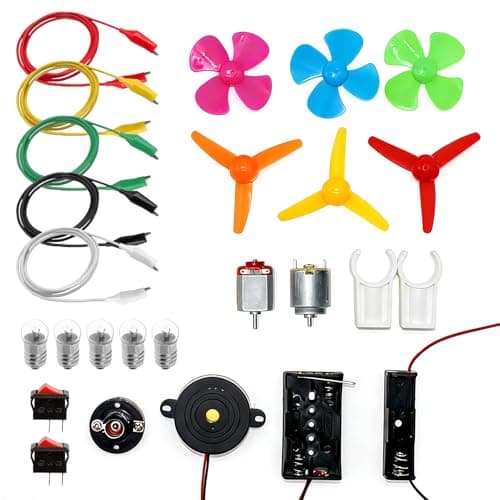 Draymora 26 piece electric circuit kit for children with alligator clips bulbs and motor