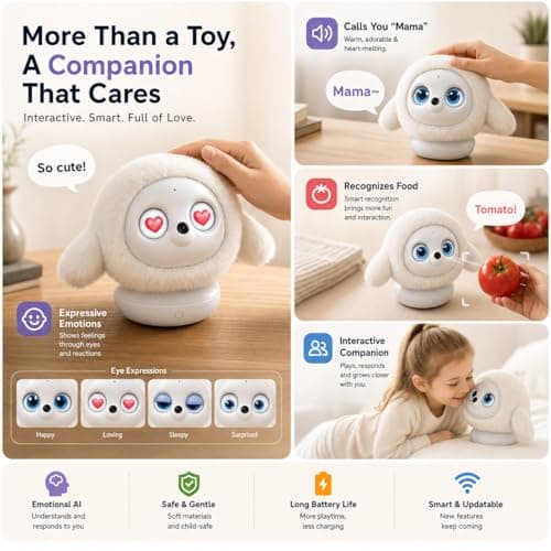 Ropet KAMOMO AI pet robot on its charging base with box contents