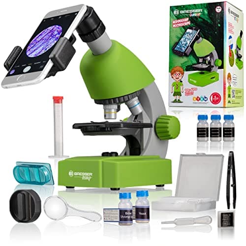 Bresser Junior 40-640x kids microscope in green with LED illumination and accessories
