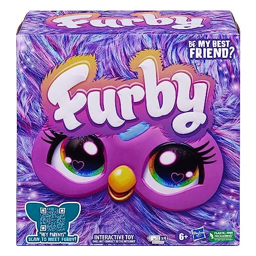 The 2023 Furby retail box, which states the interactive toy does not connect to the internet