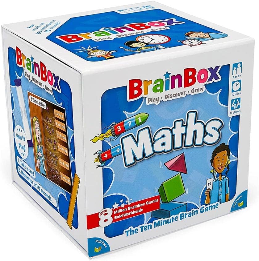 BrainBox Maths card box with illustrated quiz cards