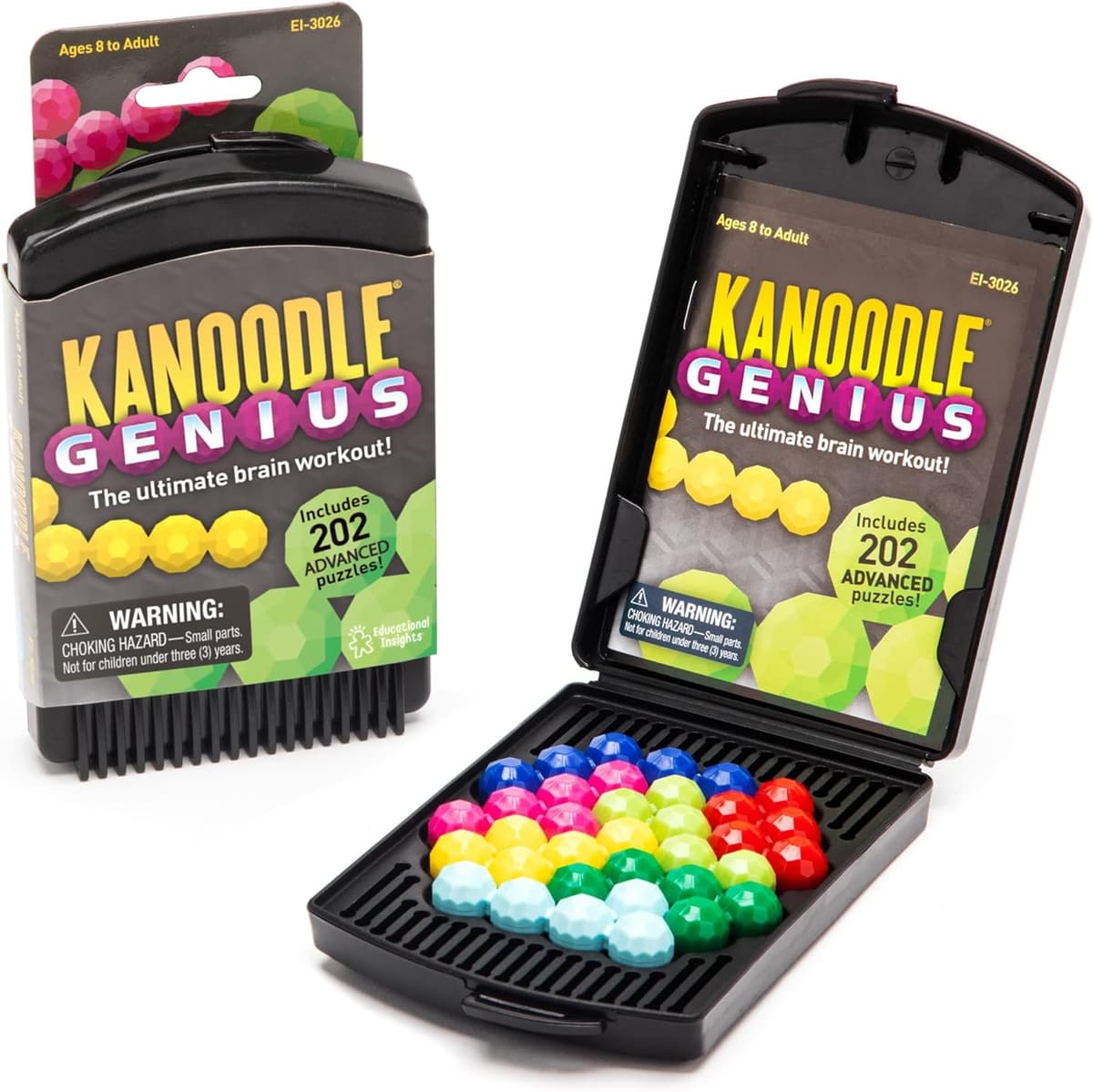 Kanoodle Genius puzzle tin with noodle pieces