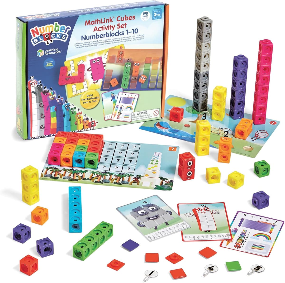 Learning Resources Numberblocks MathLink Cubes 1-10 box with built Numberblocks characters
