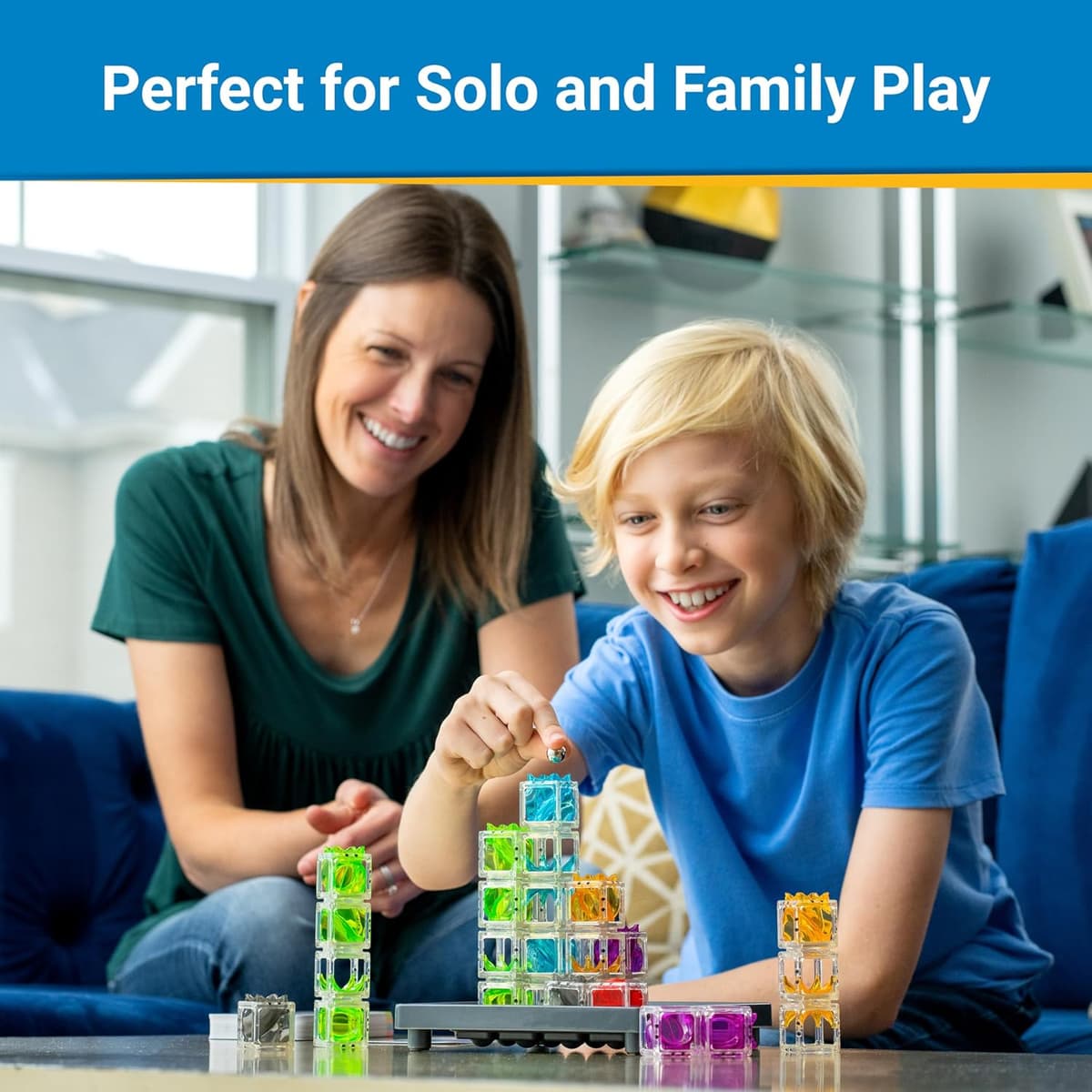 ThinkFun Gravity Maze challenge cards showing beginner through expert layouts