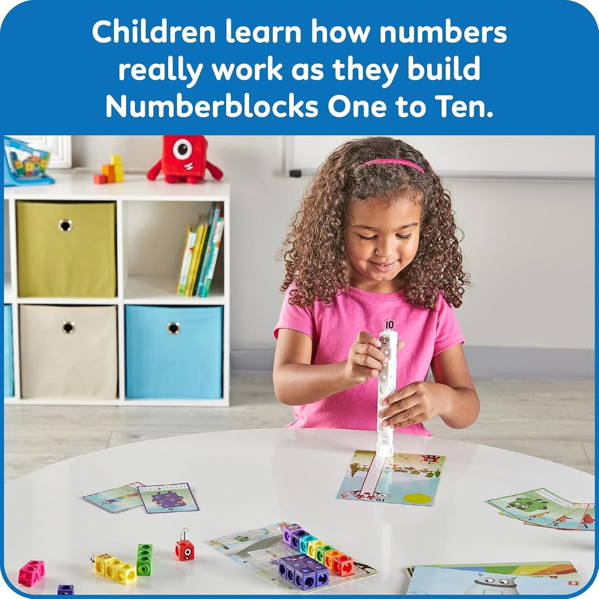 Numberblocks One to Ten built from MathLink cubes on a table